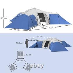 Outsunny Large Tunnel Tent with 3 Bedroom, Living Area and Porch, Blue