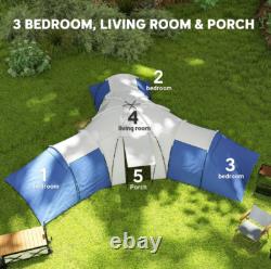 Outsunny Large Tunnel Tent with 3 Bedroom, Living Area and Porch, Blue
