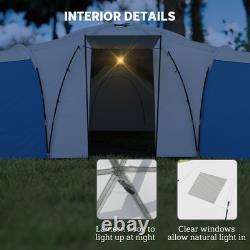 Outsunny Large Tunnel Tent with 3 Bedroom, Living Area and Porch, Blue