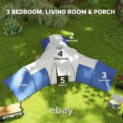 Outsunny Large Tunnel Tent with 3 Bedroom, Living Area and Porch, Blue