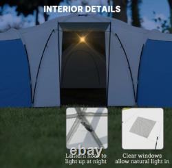 Outsunny Large Tunnel Tent with 3 Bedroom, Living Area and Porch, Blue