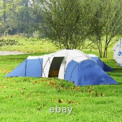 Outsunny Large Tunnel Tent with 3 Bedroom, Living Area and Porch, Blue