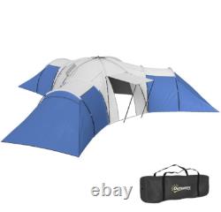 Outsunny Large Tunnel Tent with 3 Bedroom, Living Area and Porch, Blue