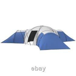 Outsunny Large Tunnel Tent with 3 Bedroom, Living Area and Porch, Blue