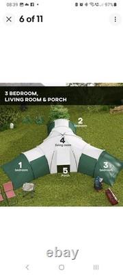 Outsunny Large Tunnel Tent with 3 Bedroom, Living Area and Porch, Green