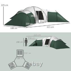 Outsunny Large Tunnel Tent with 3 Bedroom, Living Area and Porch, Green