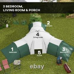 Outsunny Large Tunnel Tent with 3 Bedroom, Living Area and Porch, Green
