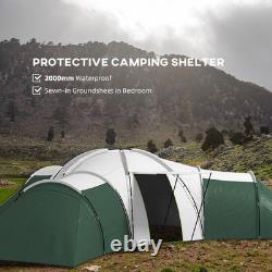Outsunny Large Tunnel Tent with 3 Bedroom, Living Area and Porch, Green