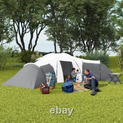 Outsunny Large Tunnel Tent with 3 Bedroom, Living Area and Porch, Grey