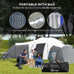 Outsunny Large Tunnel Tent with 3 Bedroom, Living Area and Porch, Grey