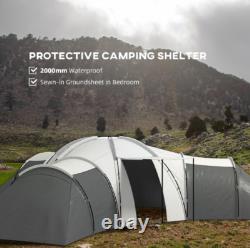 Outsunny Large Tunnel Tent with 3 Bedroom, Living Area and Porch, Grey