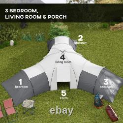 Outsunny Large Tunnel Tent with 3 Bedroom, Living Area and Porch, Grey