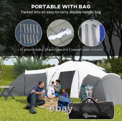 Outsunny Large Tunnel Tent with 3 Bedroom, Living Area and Porch, Grey