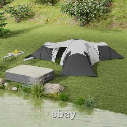 Outsunny Large Tunnel Tent with 3 Bedroom, Living Area and Porch, Grey