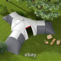 Outsunny Large Tunnel Tent with 3 Bedroom, Living Area and Porch, Grey