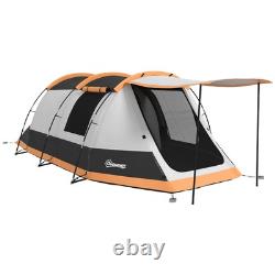 Outsunny Tunnel Tent with Bedroom, Living Room and Porch for 3-4 Man, Orange