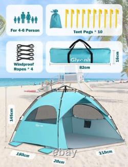 Pop Up Beach Tent Large for 4-6 Person, UV Protection Beach Sun Shade Shelter