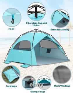 Pop Up Beach Tent Large for 4-6 Person, UV Protection Beach Sun Shade Shelter