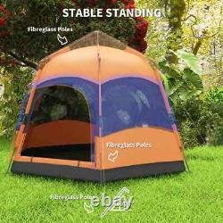Pop Up Camping Tent 6-Person Sun Shelter Weather-Resistant with 4-Windows Orange