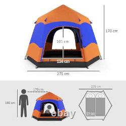 Pop Up Camping Tent 6-Person Sun Shelter Weather-Resistant with 4-Windows Orange
