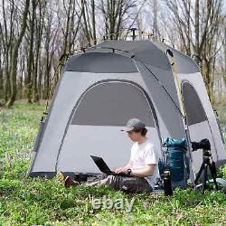 Pop-up Camping Tent Shelter 4 Person Room Hiking Gear Equipment Travel Bag Grey