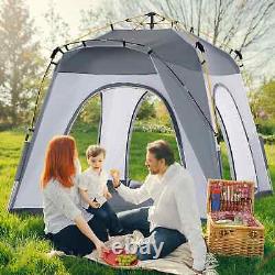 Pop-up Camping Tent Shelter 4 Person Room Hiking Gear Equipment Travel Bag Grey