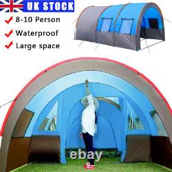 Portable 8-10 Man Outdoor Camping Tunnel Family Tent Hiking Travel Room Large UK