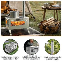 Portable Large Wood Burning Tent Stove 7 Chimney Pipes Outdoor Heating Cooking