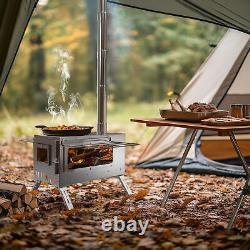 Portable Large Wood Burning Tent Stove 7 Chimney Pipes Outdoor Heating Cooking