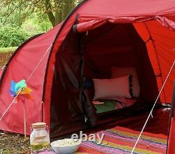 ProAction 6 Man 3 Room Tunnel Camping Tent Red
