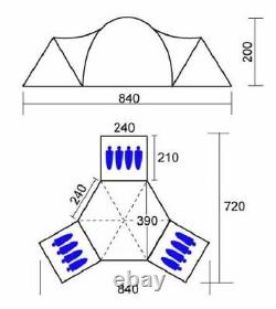 Skandika Turin 12 Person 3 Bedroom Family Festival Camping Outdoor Tent (A117)