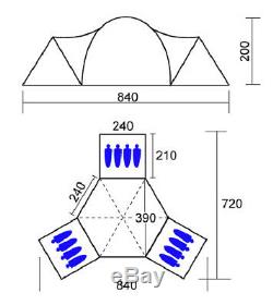 Skandika Turin 12 Person/Man Family Dome Tent 3 Sleeping Pods XL Camping New