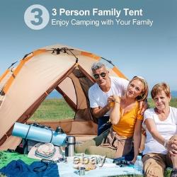 Spacious Family Dome Tent for 3 Easy Pop-Up Setup with Mesh Ventilation