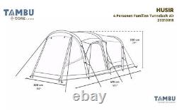 Tambu Husir 4 Person Tunnel Air Tent Family Camping Inflatable Outdoor Brown