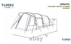 Tambu Nihaita 5 Person Family Tunnel Tent Camping Outdoor 3 Rooms Brown
