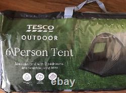 Tesco Outdoor 6 Person Spacious Tent With 2 Bedrooms & 1 Central Living Area. New