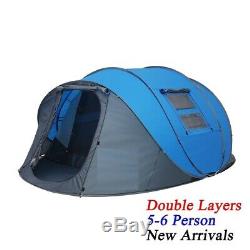 Throw Pop Up Tent 5-6 Person Automatic Double Layers Large Family Camping Hiking