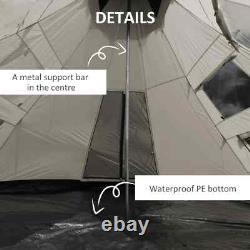 Tipi Camping Tent 6-7 Person Large Metal Frame Hexagonal with Carrying Bag Grey