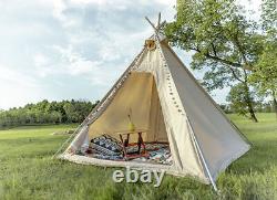 Tipi Tent 2.2m x 2.2m Outdoor Indian Style Cotton Teepee Pyramid Rainproof Camp