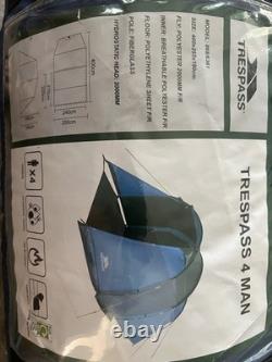 Trespass 4 Man Tunnel Tent Navy with Carry Bag Excellent Condition Hardly Used