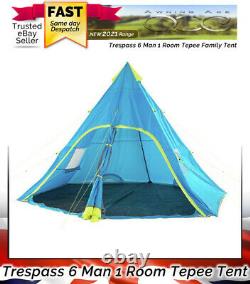 Trespass 6 Man Tepee Style Large Easy Pitch Family Camping Tent