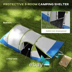 Tunnel Camping Tent 3-Person Water-Resistant Shell with Porch & Accessories Green