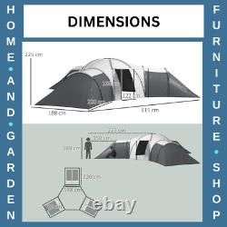 Tunnel Camping Tent 9 Person Triangular Water Resistant with Accessories Dark Grey
