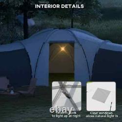 Tunnel Camping Tent 9 Person Triangular Water Resistant with Accessories Dark Grey