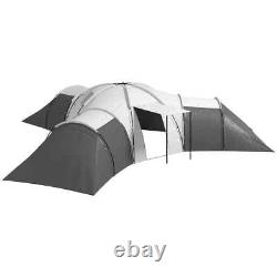 Tunnel Camping Tent 9 Person Triangular Water Resistant with Accessories Dark Grey