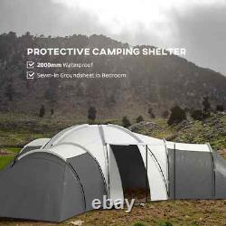 Tunnel Camping Tent 9 Person Triangular Water Resistant with Accessories Dark Grey