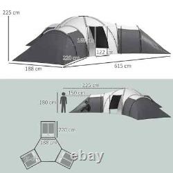 Tunnel Camping Tent 9 Person Triangular Water Resistant with Accessories Dark Grey