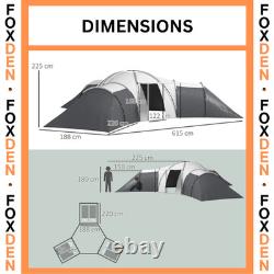 Tunnel Camping Tent 9 Person Triangular Water Resistant with Accessories Grey
