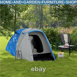 Two-Man Camping Dome Tent 2 Rooms & 2000mm Waterproof with Front Porch Blue Grey