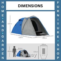 Two-Man Camping Dome Tent 2 Rooms & 2000mm Waterproof with Front Porch Blue Grey